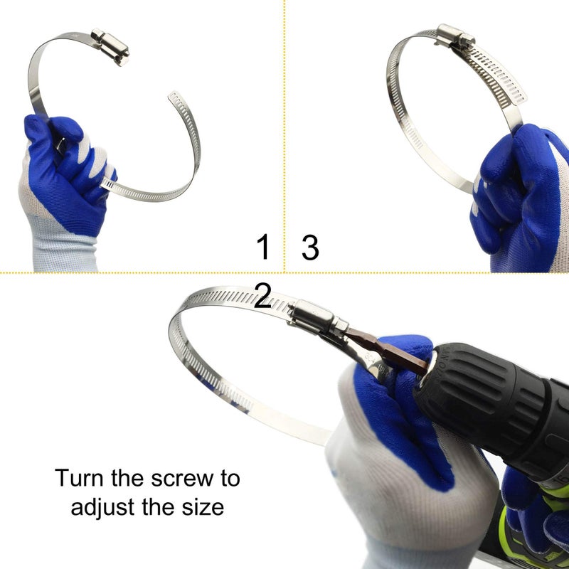 EesTeck 4Pcs 6" Adjustable 304 Stainless Steel Duct Clamps Hose Clamp Pipe Clamp Air Ducting Clamp worm drive hose clampsï¼ˆ141mm-165mmï¼‰ - Image 5